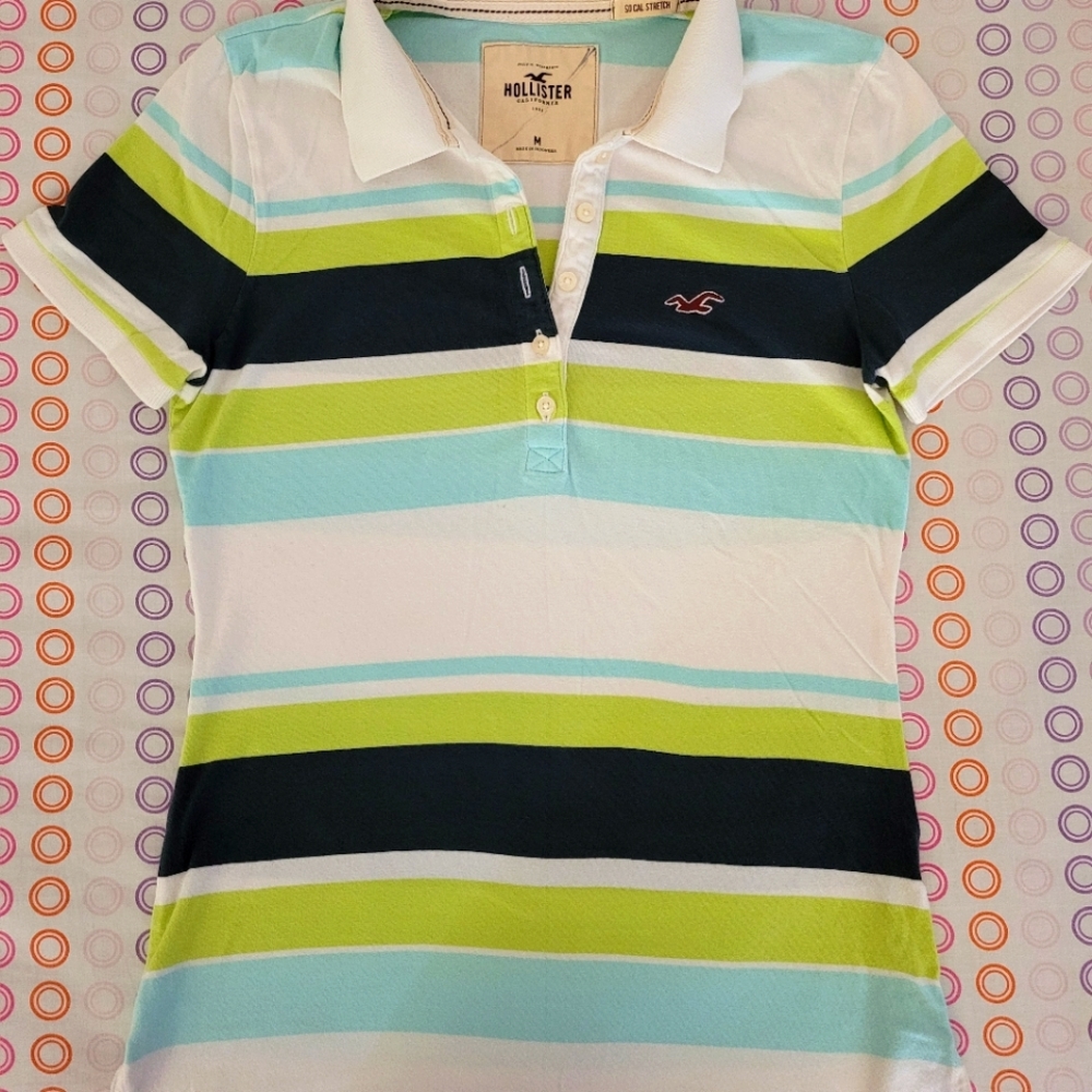 Hollister Women's Striped Polo Shirt Size M